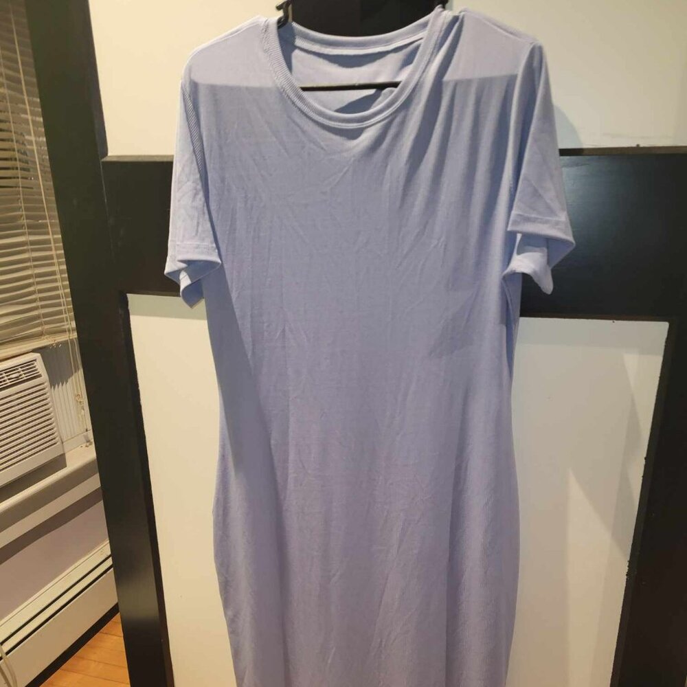 light blue ribbed t shirt dress